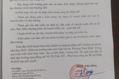 KẾ HOẠCH THỰC HIỆN CÔNG TÁC PHÁP CHẾ VÀ KIỂM TRA NỘI BỘ NĂM HỌC 2025-2026