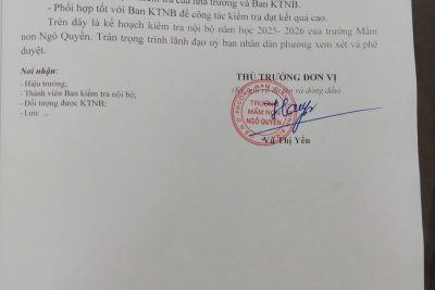 Mầm non Ngô Quyền – Kế hoạch kiểm tra nội bộ năm học 2025-2026